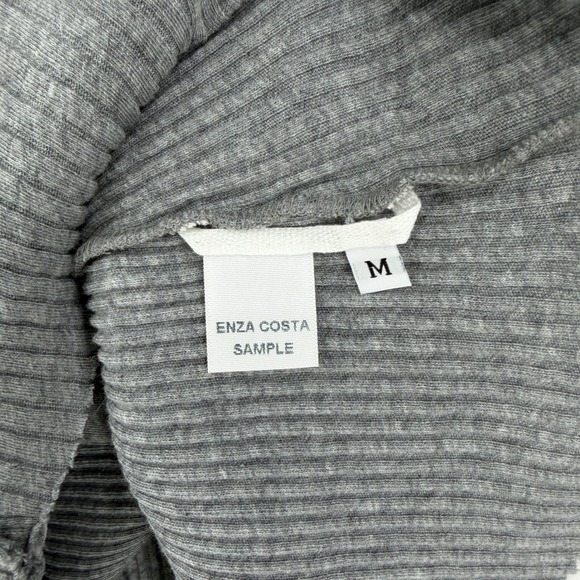 ENZA COSTA Cashmere Poorboy Rib Cardigan Women Medium Gray Long Sleeve Crew Top - Picture 12 of 13